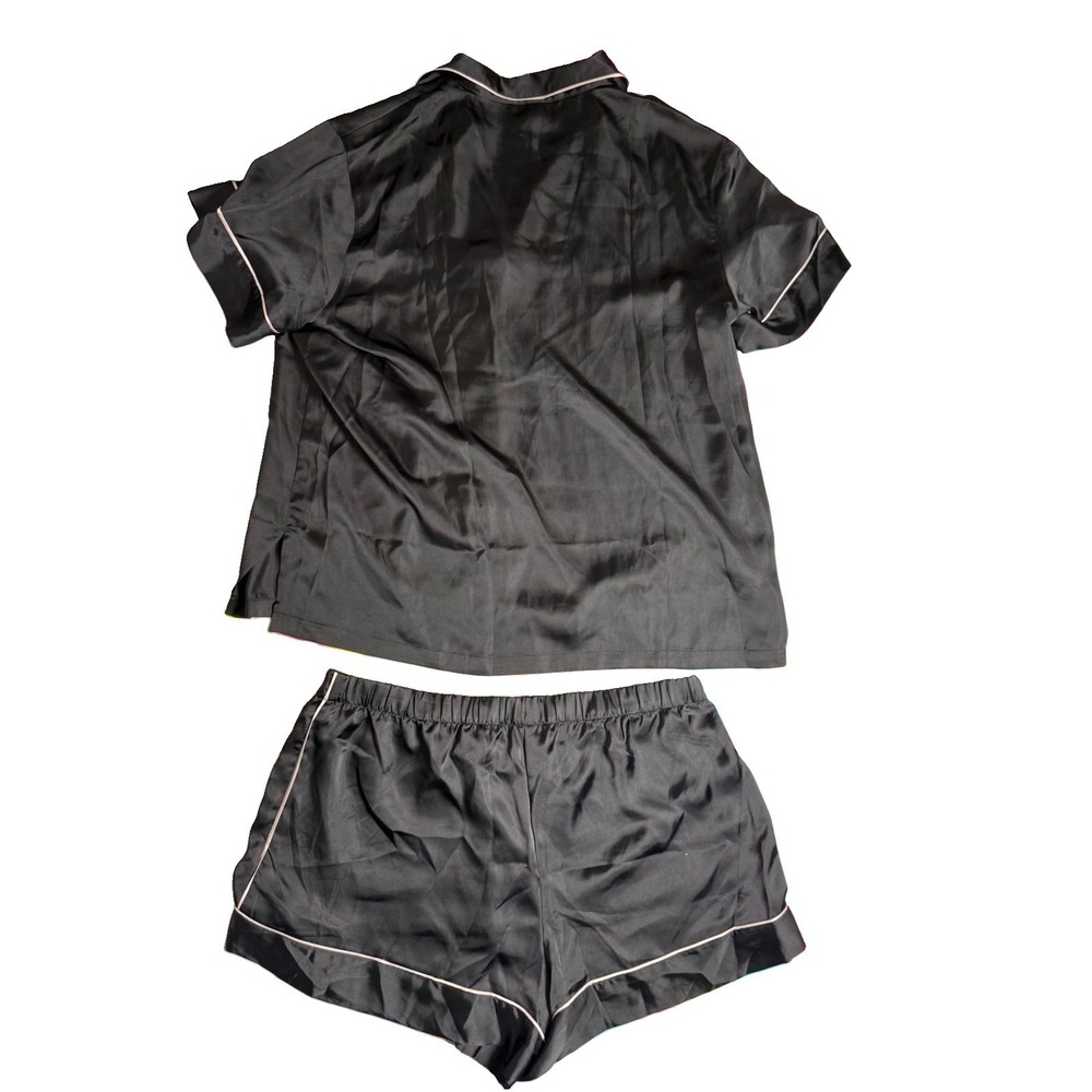 Victoria's Secret Signature Satin Short Pajama Set Jacquard Black Size Large EUC - Picture 2 of 6